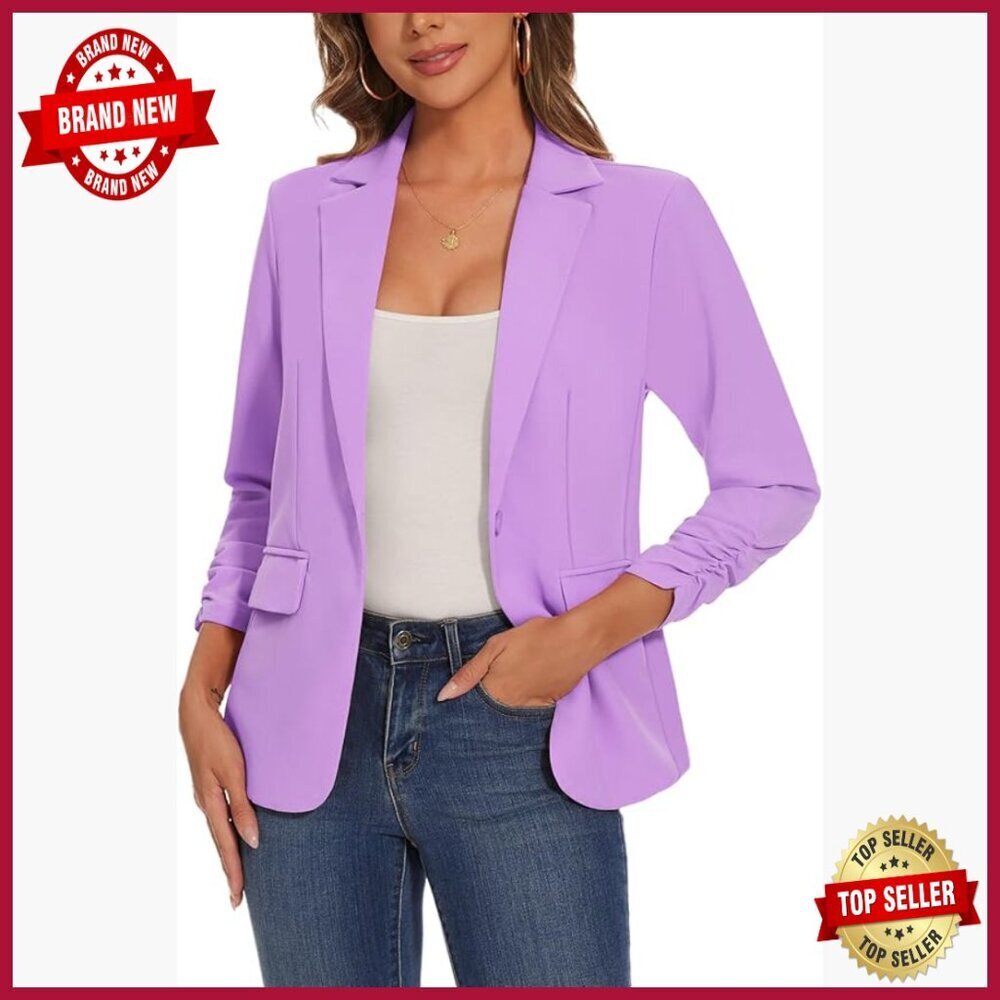 Lightweight Stretch Blazer 3/4 Sleeve Notched Lapel Office Casual